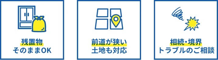 残置物そのままOK/前道が狭い土地も対応/相続・境界トラブルのご相談